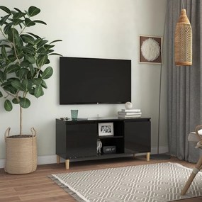 vidaXL Móvel de TV pernas de madeira 103,5x35x50 cm preto brilhante