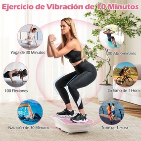 Plataforma vibratória muscular com 10 intensidades e controlo remoto para emagrecer, queimar calorias e tonificar os músculos - Branco + Rosa