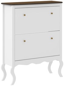 HOMCOM Móvel Sapateira Estilo Francês Sapateira com 2 Gavetas Prateleiras Ajustáveis para 16 Pares de Sapato 84x29x109 cm Branco