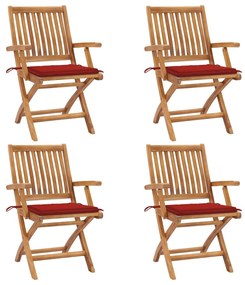 vidaXL Cadeiras de jardim dobráveis c/ almofadões 4 pcs teca maciça