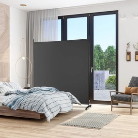 Biombo Divisória de ambientes 184 x 30 x 184 cm com painel único, tela de privacidade larga com rodas bloqueáveis Preto