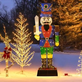 Figura de Natal Iluminada Soldado Quebra-nozes 184 cm com Espada e Luzes com 110 Luzes LED com Flanges e Estacas Utilização no interior e exterior