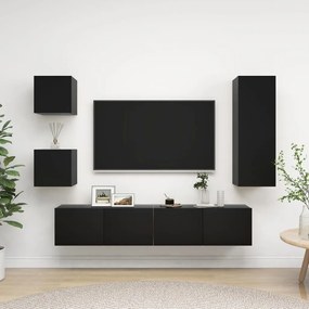 5 pcs conjunto de móveis de TV derivados de madeira preto