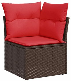 7 pcs conjunto de sofás jardim c/ almofadões vime PE castanho