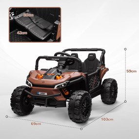 Carro elétrico infantil UTV buggy elétrico infantil com controlo remoto de 2,4 GHz, 2 motores, 103 x 69 x 59 cm, castanho