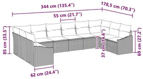 Conjunto de Sofá de Jardim de 10 Peças com Almofadas Preto, Rattan e P