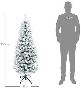 Árvore de Natal Artificial Coberta de Neve 150 cm com 317 Ramos e Suporte de Metal Árvore Natalícia para Sala Interior Verde