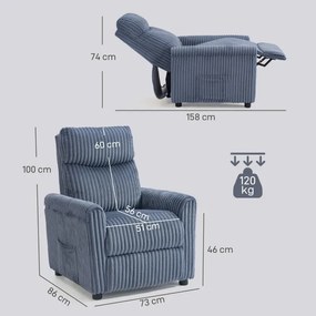 Poltrona Relax Reclinável Manual Estofada em Veludo com Apoio para Pés 73x86x100 cm Azul Escuro