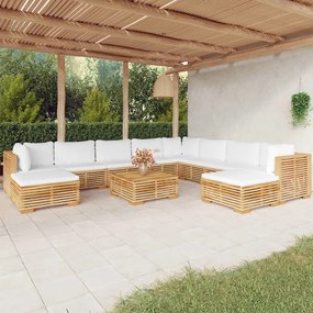 vidaXL 11 pcs conjunto lounge jardim c/ almofadões madeira teca maciça