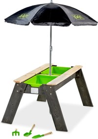 Mesa de piquenique para crianças com guarda-sol e ferramentas de jardinagem cinzenta