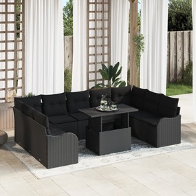 Conjunto de Sofá de Jardim vidaXL de 10 Peças com Almofadas Pretas em