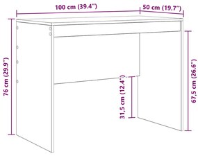 Secretária Carvalho Artesanal MDF 100 x 50 x 76 cm Simples