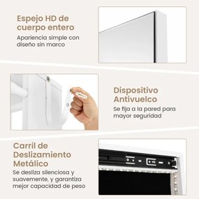 Espelho Armário para joias giratório 360 ° com cabide espelhado independente e luzes LED 50 x 50 x 166,5 cm branco