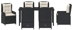 Conjunto de Jantar de Jardim 7 Peças Preto em Rattan de Poliéster