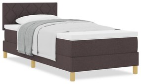 Cama Box Spring com colchão Castanho Escuro 90x200 cm Tecido