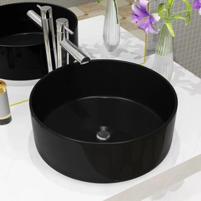 vidaXL Lavatório redondo em cerâmica preto 40x15 cm