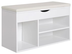 HOMCOM Banco Sapateira com Armazenamento Gaveta Prateleira e Assento Acolchoado para Entrada Estilo Moderno 80x30x47cm Branco