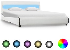 285016 vidaXL Estrutura de cama c/ LED 120x200 cm couro artificial branco