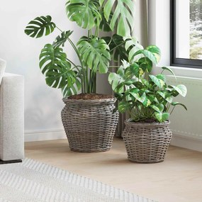 vidaXL Cesta de Plantador com armazenamento 2 pcs Cinzeto Rattan Lacak