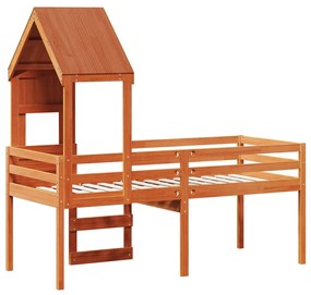 Cama alta com telhado 75x190 cm pinho maciço castanho-mel