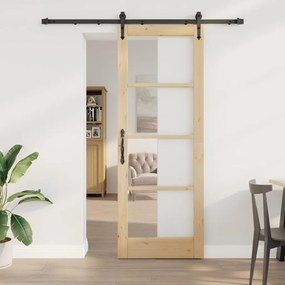 Conjunto de Porta Deslizante vidaXL com Kit de Ferragem 78x211 cm Madeira Sólida de Pinho
