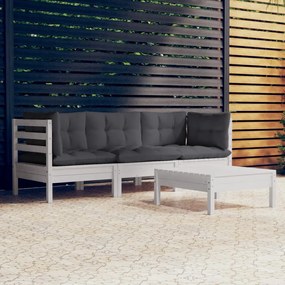 4 pcs conjunto lounge de jardim c/ almofadões pinho antracite