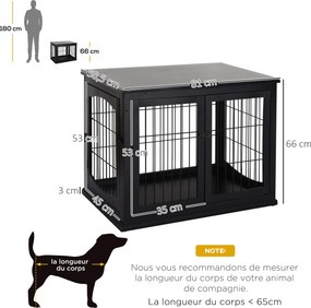 Gaiola para cães, móvel para animais, gaiola interior para cães em MDF de classe E1, 3 portas com fechadura, máx. 30 kg, 81 x 58 x 66 cm, preta