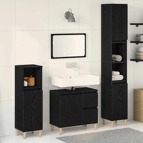 vidaXL Conjunto de Móveis para Banheiro 3 pcs Preto 30 x 30 x 180 cm