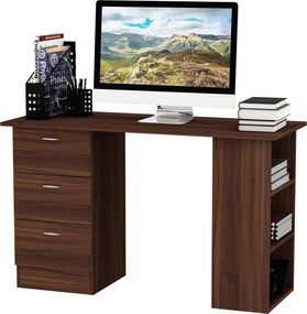 Secretária de computador com 3 gavetas e 3 prateleiras abertas, 120 x 49 x 72 cm, secretária com arrumação reversível, estilo moderno, secretária de c