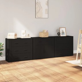 vidaXL Aparadores 3 pcs derivados de madeira preto