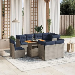 vidaXL 9 pcs conjunto sofás p/ jardim c/ almofadões vime PE cinzento