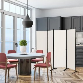 Biombo de 4 painéis Divisória de tecido dobrável Divisória de privacidade de pé 220 x 51 x 173 cm Branco