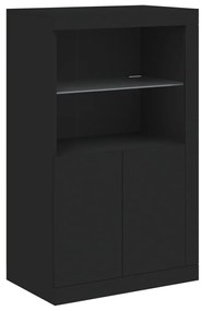 Armário de apoio com luzes LED derivados de madeira preto