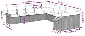 10 pcs conjunto sofás de jardim c/ almofadões vime PE preto
