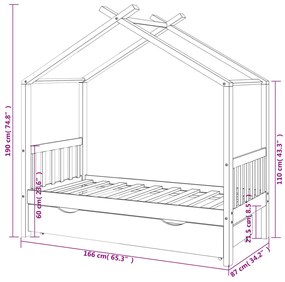 Estrutura de cama para crianças c/ gaveta pinho maciço 80x160cm