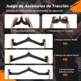 Conjunto de acessórios de 5 peças para a barra em V da poli do cabo de tração LAT para treino de força das costas no ginásio Preto