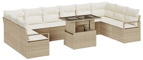 Conjunto de Sofá de Jardim vidaXL com Almofadas Bege Rattan Poliéster