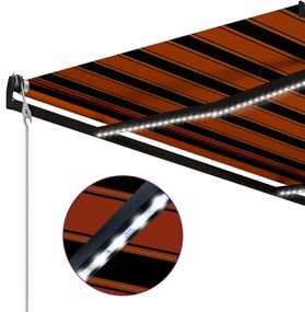 Toldo retrátil c/ sensor vento e LED 300x250cm laranja/castanho