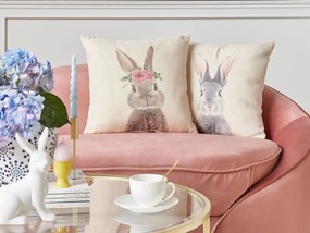 Conjunto de 2 almofadas motivo de coelho cinzenta e rosa 45 x 45 cm TULIPA Beliani