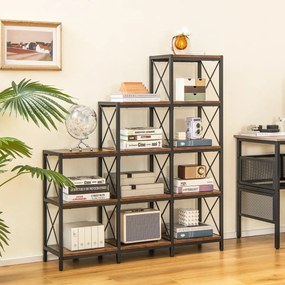 Estante escalonada em aço carbono com 9 cubos Estante aberta com 12 prateleiras 115 x 30 x 130 cm Castanho