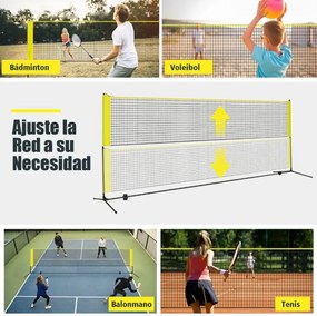 Rede de Badminton 420 cm Portátil Ajustável em Altura com Postes, Bolsa de Transporte e 2 Penas para Interior e Exterior Amarela