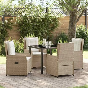 vidaXL Conjunto de Jantar de Jardim de 5 Peças Bege em Rattan e Poliéster