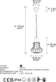Candeeiro Suspenso GMN-00002 – Preto – 22 cm x 110 cm x 22 cm