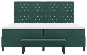 Cama Box Spring com Colchão &amp; Banco Verde Escuro 200x200 cm Veludo