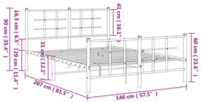 Estrutura de cama com cabeceira e pés 140x200 cm metal branco