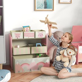 Estante para Brinquedos com 6 Caixas de Tecido não Tecido Amovíveis Organizador de Brinquedos 63x30x66 cm Rosa