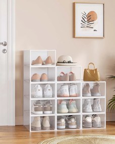 Conjunto de 12 caixas para sapatos com porta 33,2 x 23 x 14,5 cm transparente-branco