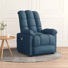 vidaXL Poltrona elevatória de massagens tecido azul