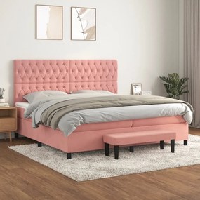 vidaXL Cama com molas/colchão 200x200 cm veludo rosa