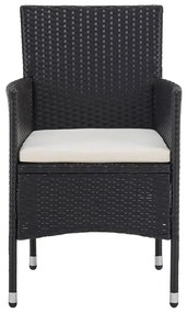3 pcs conjunto jantar p/ jardim vime PE e vidro temperado preto